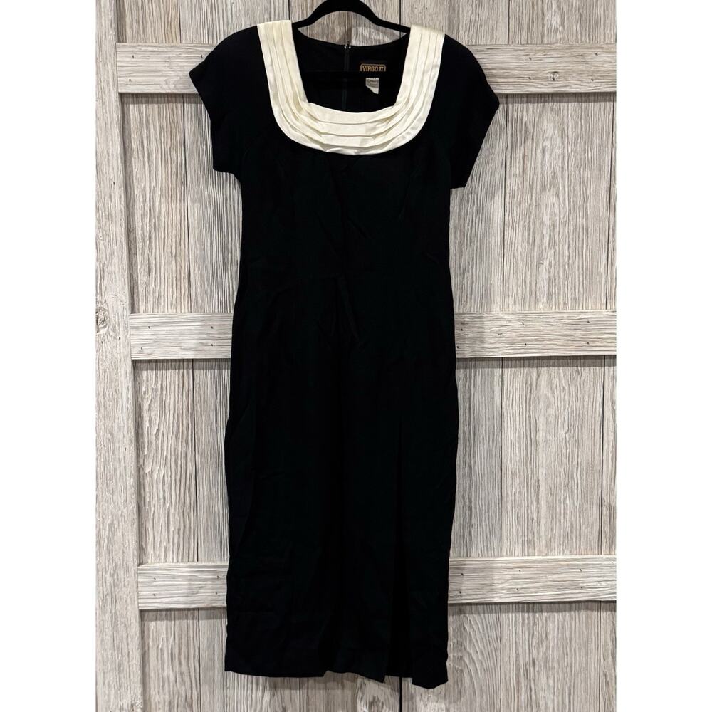 VINTAGE Virgo II Full Length Maxi Dress Womens Size 8 Black Pleated Collar Zip